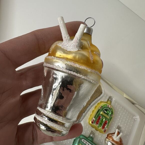 Vtg Bradford Novelty 4 Glass Soda Shop Ornaments Retro Christmas Hand Decorated - Picture 4 of 16